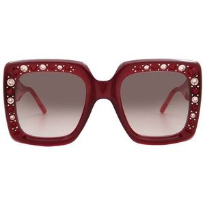 Red Oversized Square Sunglasses with Crystal Accents